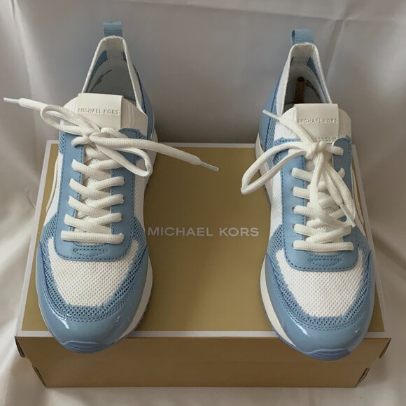 MICHAEL KORS Jenkins Knit Trainer Sneakers in Light Sky/White Sz 8M - Picture 1 of 7